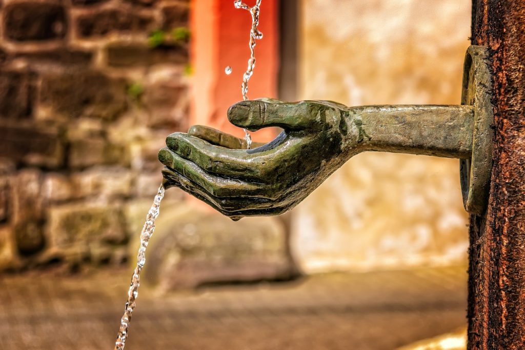 fountain, water, flow